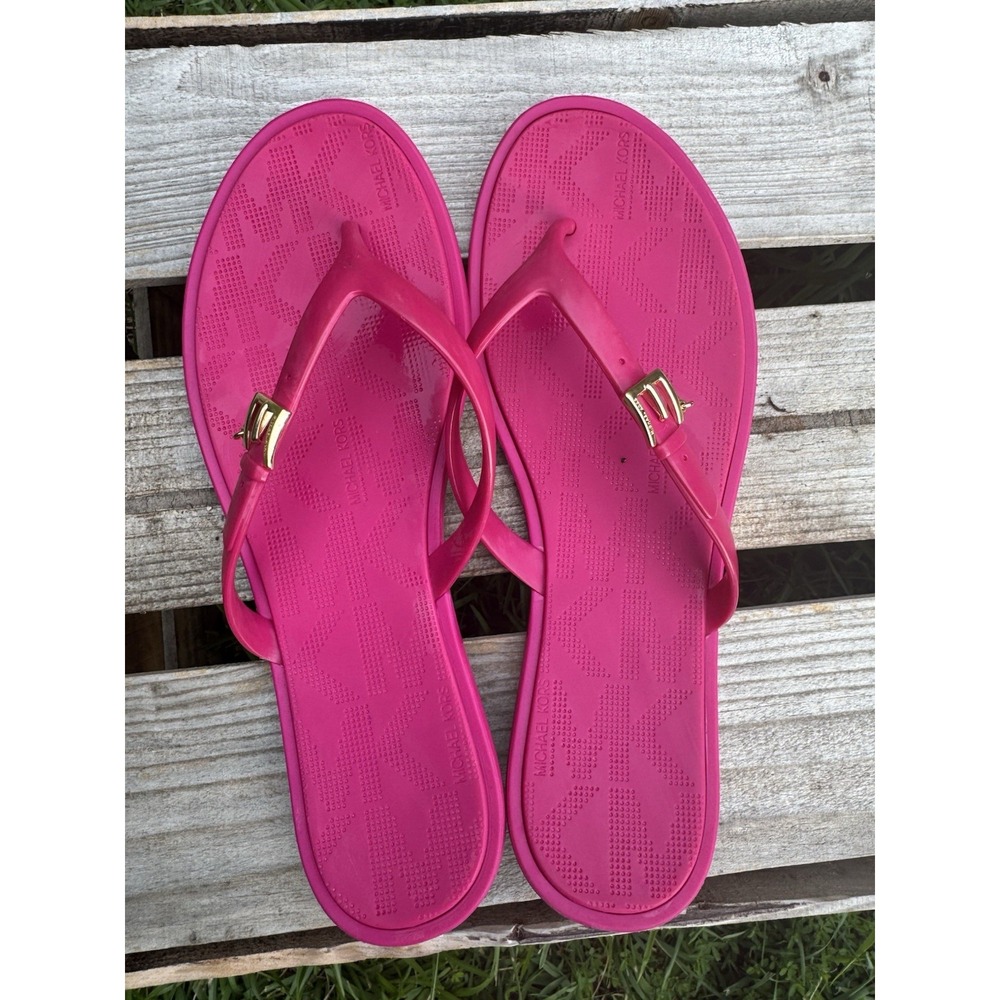 MICHAEL KORS MK JELLY‎ Hot Pink Flip Flop Thong Sandals Read